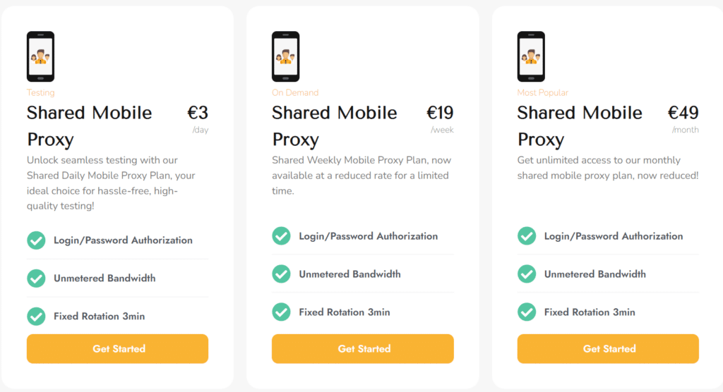 petaproxy mobile proxy pricing table shared